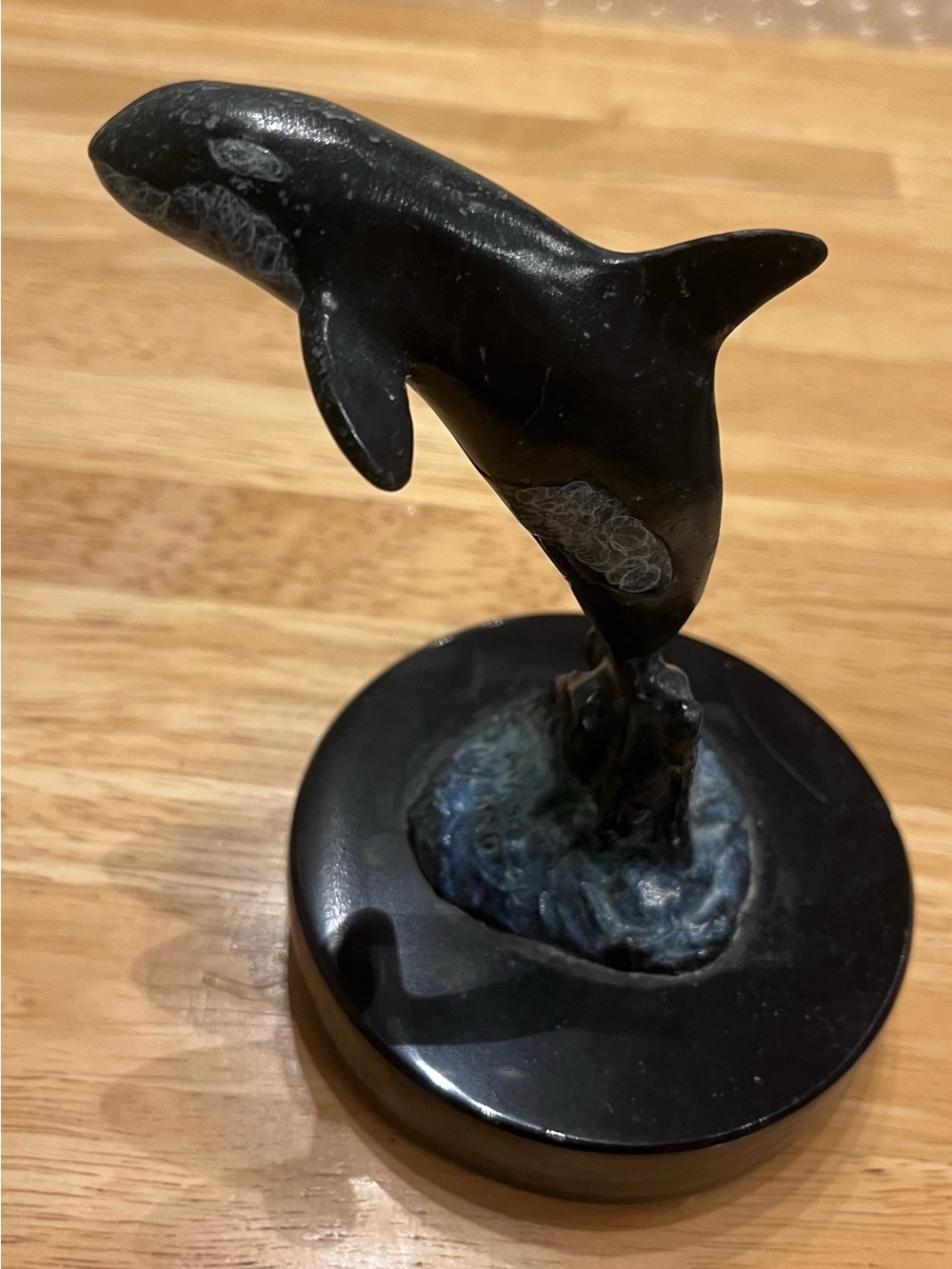 Bronze Black Dolphin Table Sculpture by Wyland of Laguna Beach